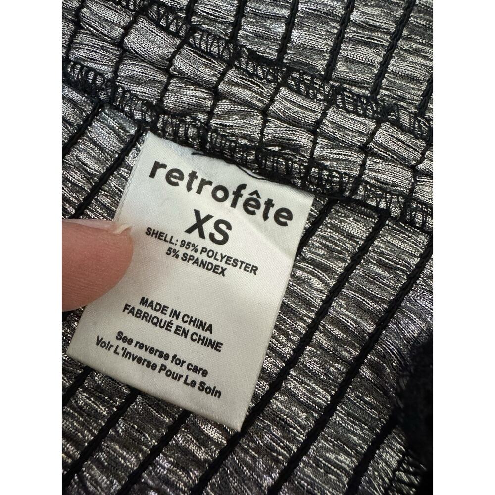 Retrofete Mini Dress Smocked Silver/Gunmetal XS Ruffle Metallic Party - Picture 11 of 12